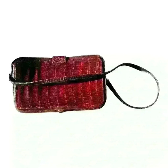 Vintage Brown Crocodile‎ Leather Envelope Handbag Clutch Crossbody Hand Strap - Picture 16 of 16